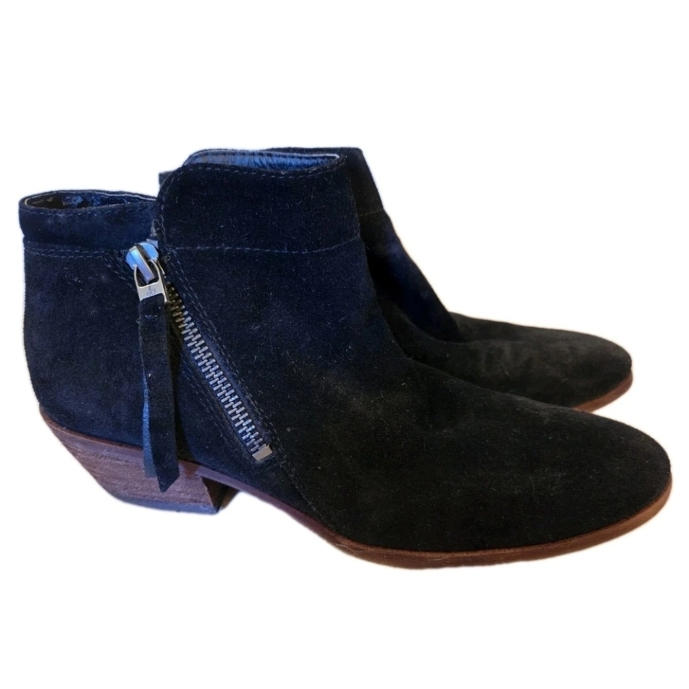 Sam Edelman Packer Ankle Boots Black  Suede Leather 2 Side Zippers Size 8 EUC